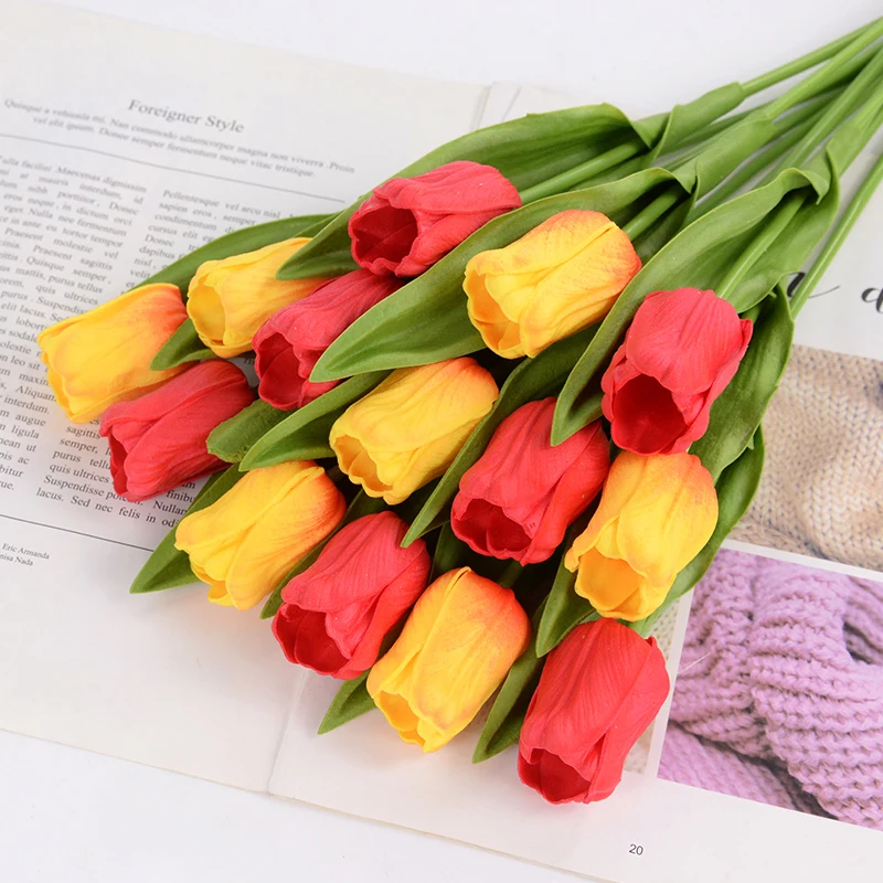 

5pcs 35cm Tulips Artificial Flower Real Touch Tulip Bouquet Fake Flowers for Wedding Party Bridal Bouquet Home Garden Decoration