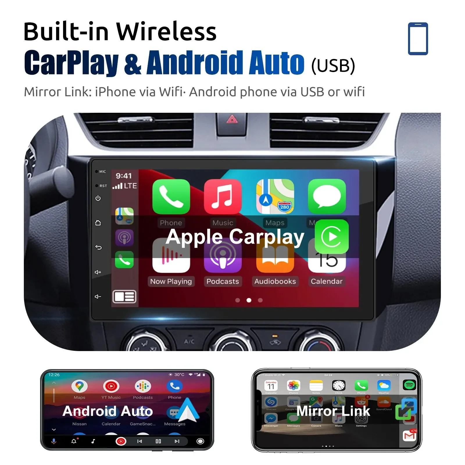 ESSGOO 자동차 라디오 무선 Carplay 안드로이드 자동 2 Din 7 /9 GPS 네비게이터 MP5 플레이어 유리 스크린 Wi-Fi FM BT 자동차 스테레오