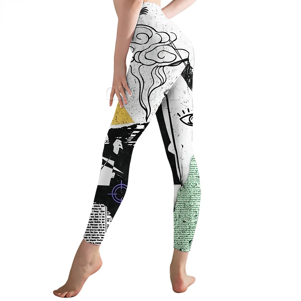 

CLOOCL Women Legging Retro Graphics Art Printed Mid Waist Elasticity Legging Fashion for Casual Workout Push-up Jogging Trousers