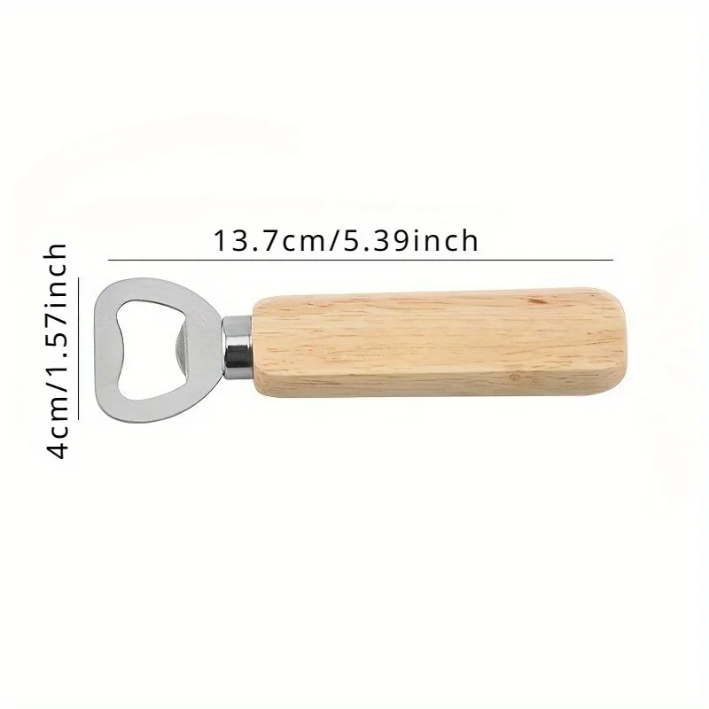 1pc Wooden Handle Opener, Creative Beer Can Openerm Household Stainless Steel Bottle Opener, Wine Opener