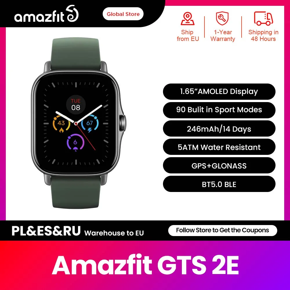  Original Amazfit GTS 2e Smartwatch Alexa Built-in 90 Sports Modes GPS intelligent Smart Watch for Men Women Android iOS Phone 