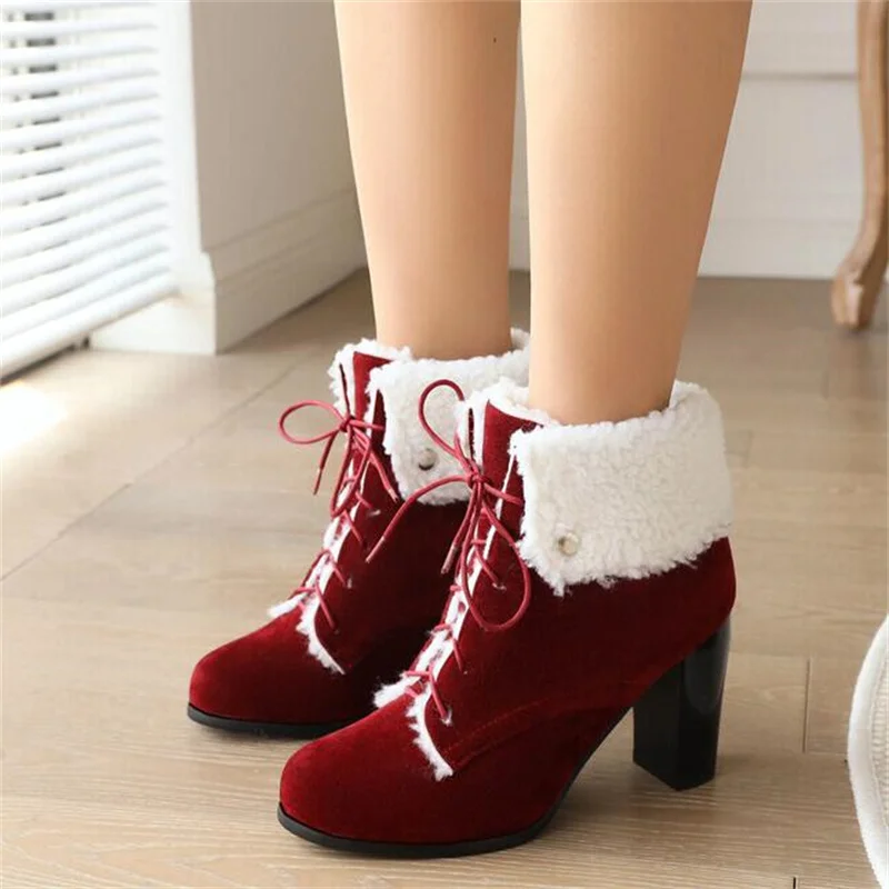 

British Style Thick Heel Lace Up Women's Boots Round Toe High Heel Martin Boots Female Artificial Leather Shoes Bota Feminina