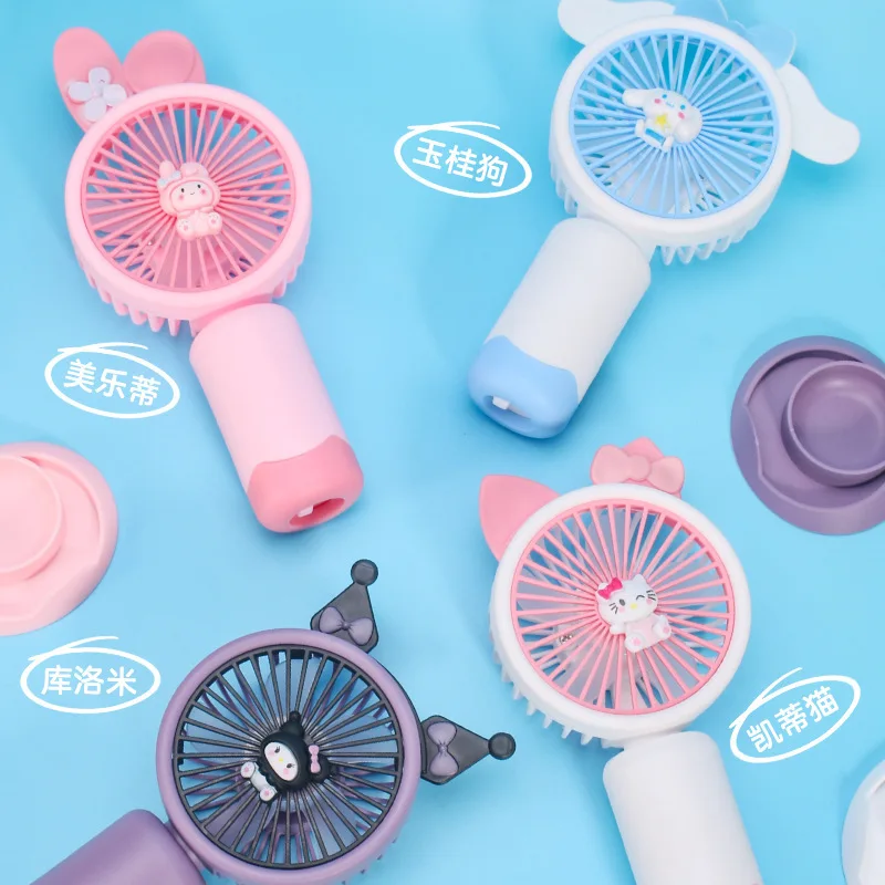 

2024 Hello Kitty Y2K Handheld Small Fan Sanrio Kawaii Anime Kuromi My Melody Outdoor Usb Charging Portable Mini Desktop Fan Gift