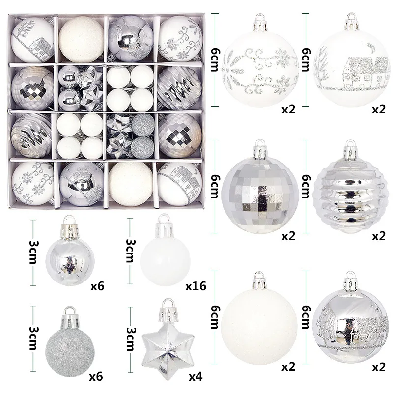 thumbnail image 1 of 44 piezas de adornos navideños de bolas irregulares pintadas de 3 a 6 cm, bolas de plástico galvanizado para decoración de árbol de Navidad, 1 of 5