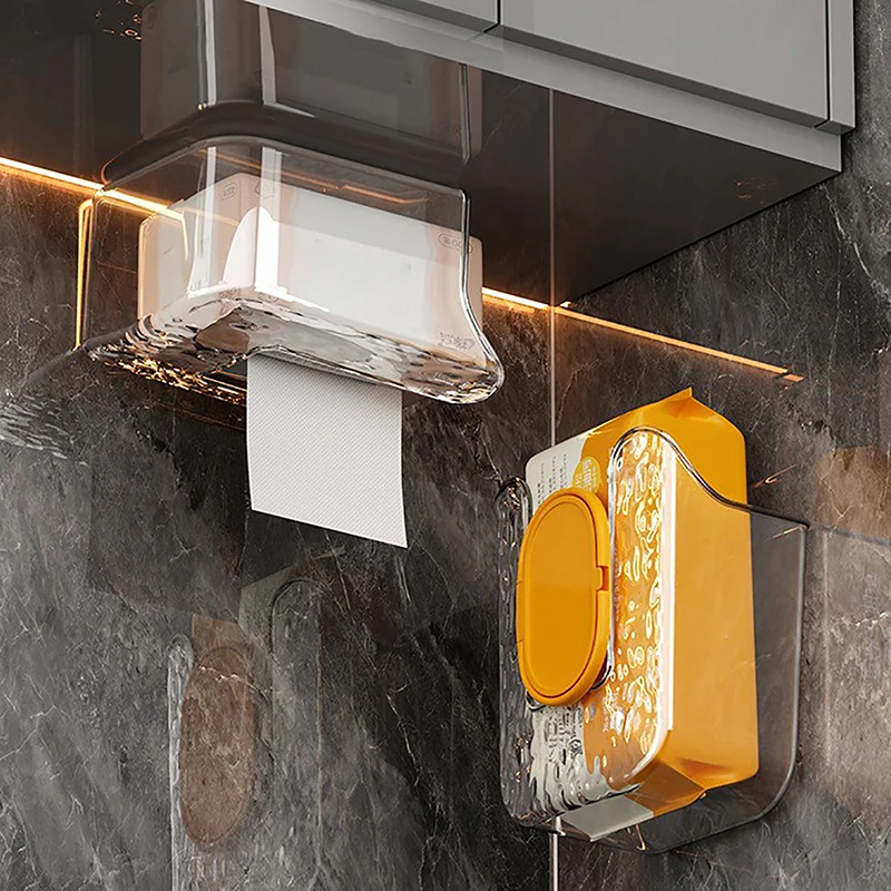 Plastic Wall Mounted Tissue Box Upside Down Punch Free Napkin Container Self-adhesive Space-saving Paper Towel Holder Office paper towel holder tissue holder