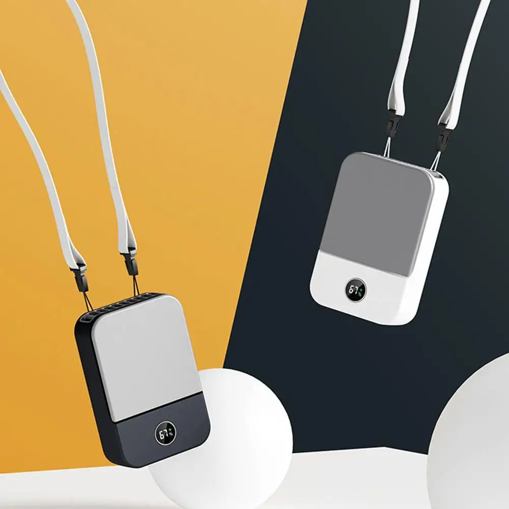 Small Electric Fan USB Rechargeable Mini Hanging Neck Fan 3 Wind Speed Portable Air Cooler Digital Display for Indoor Outdoor