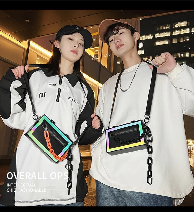 VC Youths Colorful Reflective Box Bag Hip-Hop Streetwear