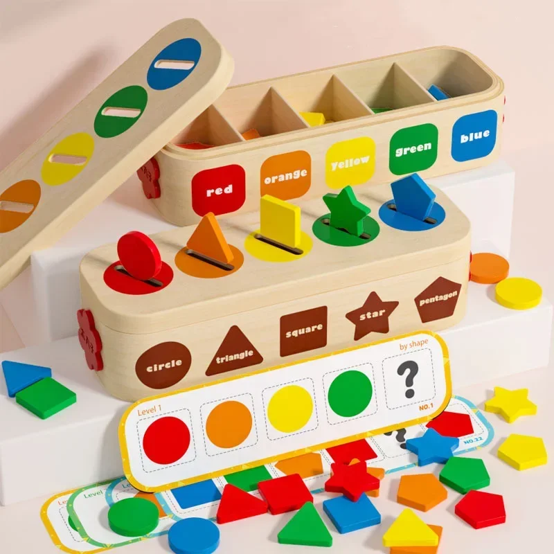 Wooden Baby Shape Assortment Educational Toys Montessori Toys Geometric Shapes Colorful Building Block Box Boys Girls Gifts 3