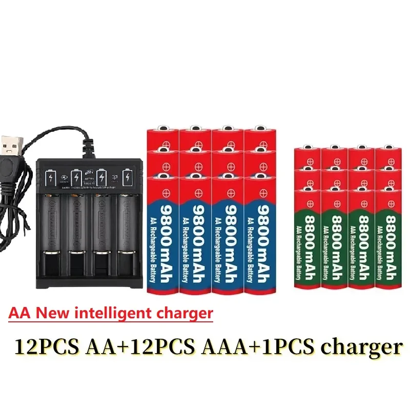 Новинка, перезаряжаемый никель-водородный аккумулятор 1,5 в AA9800mAh + AAA8800mAh + USBcharger 1,5 V, используется для электронных игрушек, батарей для камеры (art.: 3920c7f52bca5) - 3920c7f52bca5