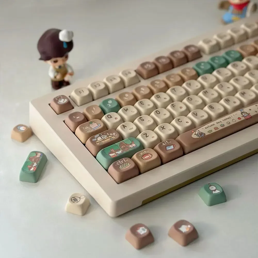 Teclado Keycaps Grupo Cacau Bonito Russo Inglês Khaki Perfil Moa Pbt Sublimação de Corante Térmico Teclado Mecânico - Imagem 5