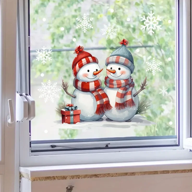 Wall Stickers Window Stickers New Year Windows Stickers Cartoon Snowman Snowflakes Christmas Window Wall Sticker Christmas Decoration Self-adhesive Decal