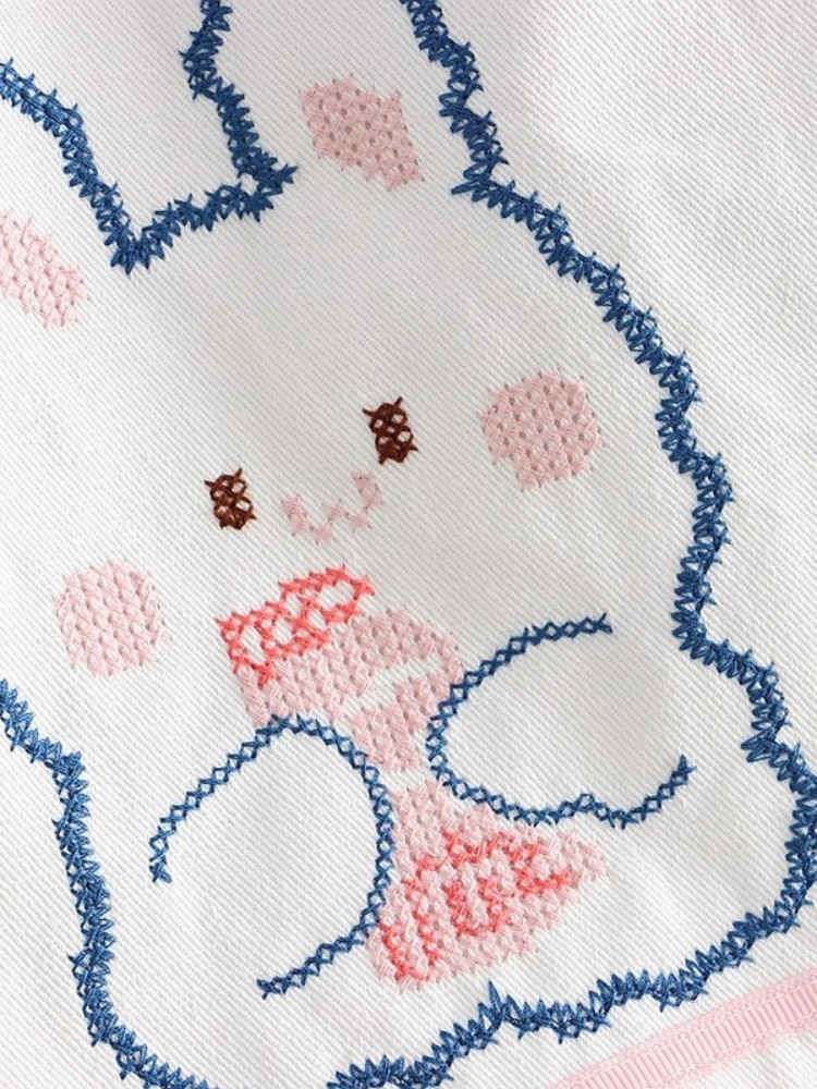 Rabbit Kawaii Y2K Pants Korean Style Cotton Trousers Women Embroidery High Waist Casual Girls Pink Shorts