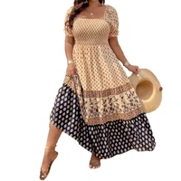Plus Size Bohemian Print Short Sleeve Dress Large Size Polyester Fiber Printed Pattern Women's Clothing Short Dresses - Image 5