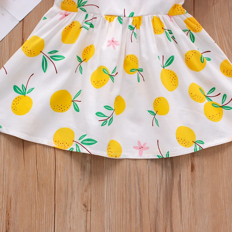 Girls Dress 2Pcs/Set Summer Children Small Suspender Bow Orange Print Vest Skirt With Hat Gift