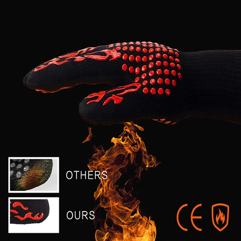 Silicone oven mitts kitchen gloves silicone oven gloves one piece barbecue anti scalding high temperature resistance oven gloves 800 degrees fireproof heat insulation microwave gloves
