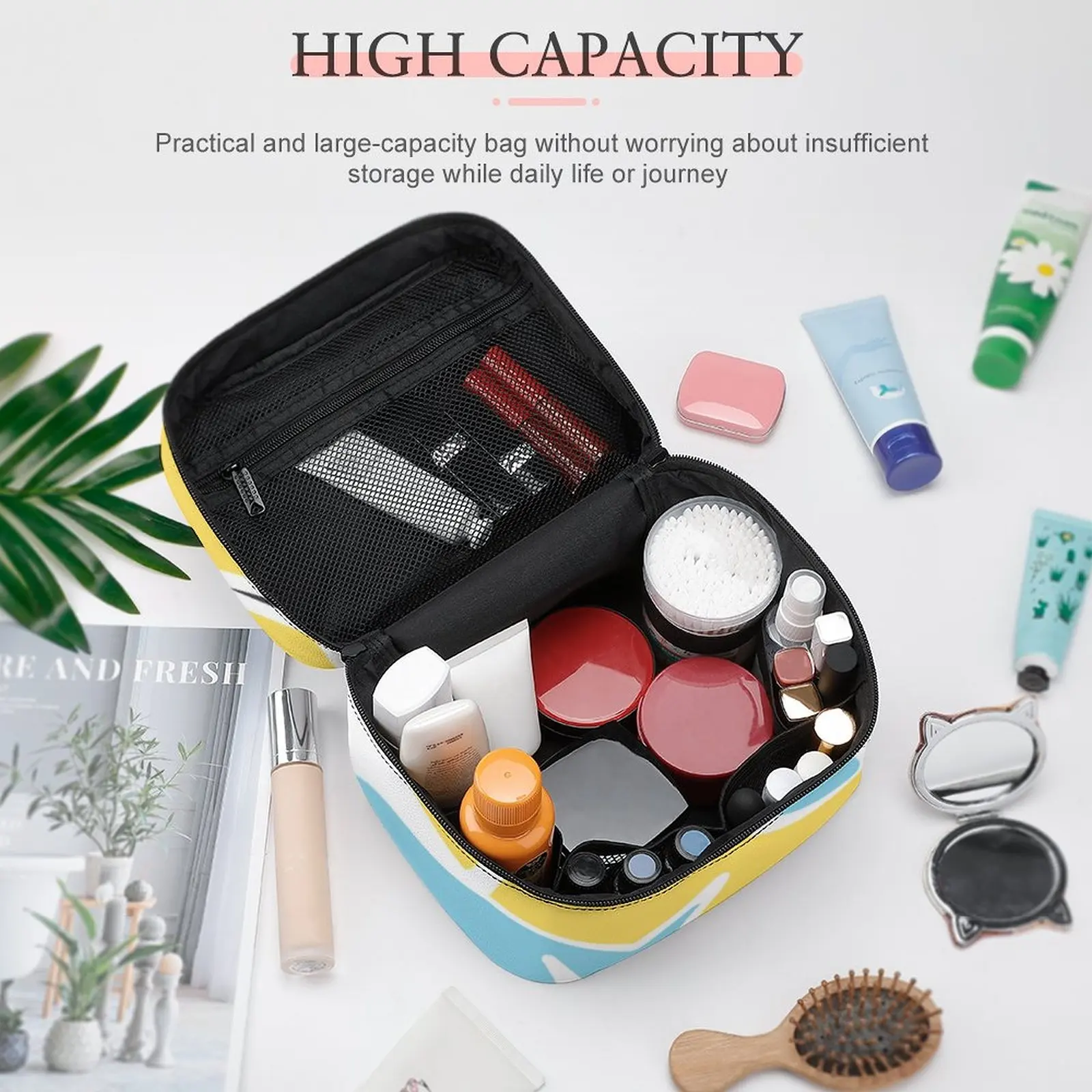 Customized Pattern Makeup Bag Outdoor Travel Makeup Bag Color Block Patchwork Printing Cosmetic Bag Toiletries Storage Wash Bag