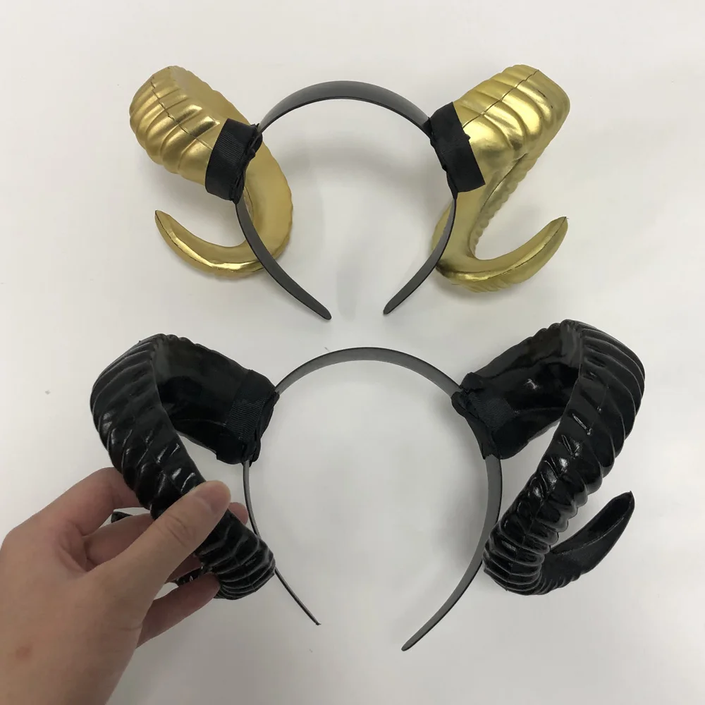 Women Black Demon Horns Headpiece Cosplay Gothic Animal Sheep Devil Horns Headwear Halloween Carnival Party Costume Props