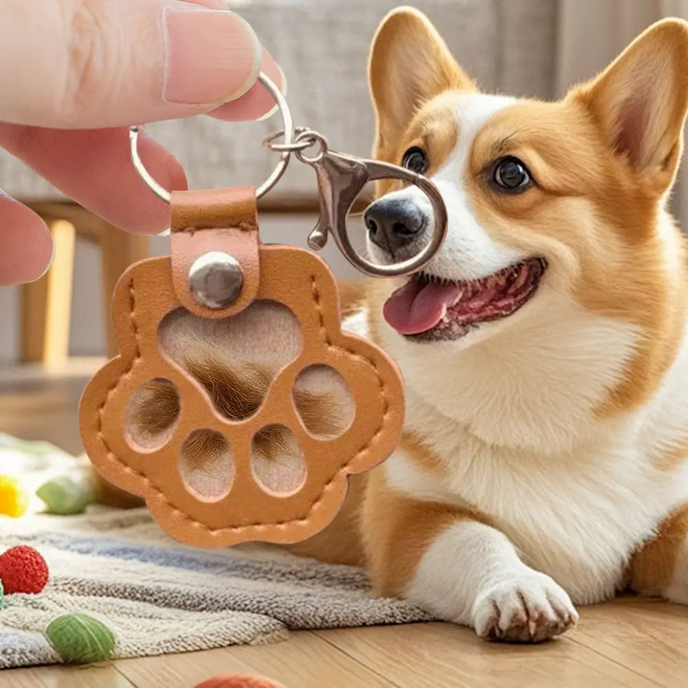 Adorable Paw Print Keychains Animal Hair Memorial Bottle Keychain Commemorative Pet Hair Storage Bag Keychain for Pet Lovers