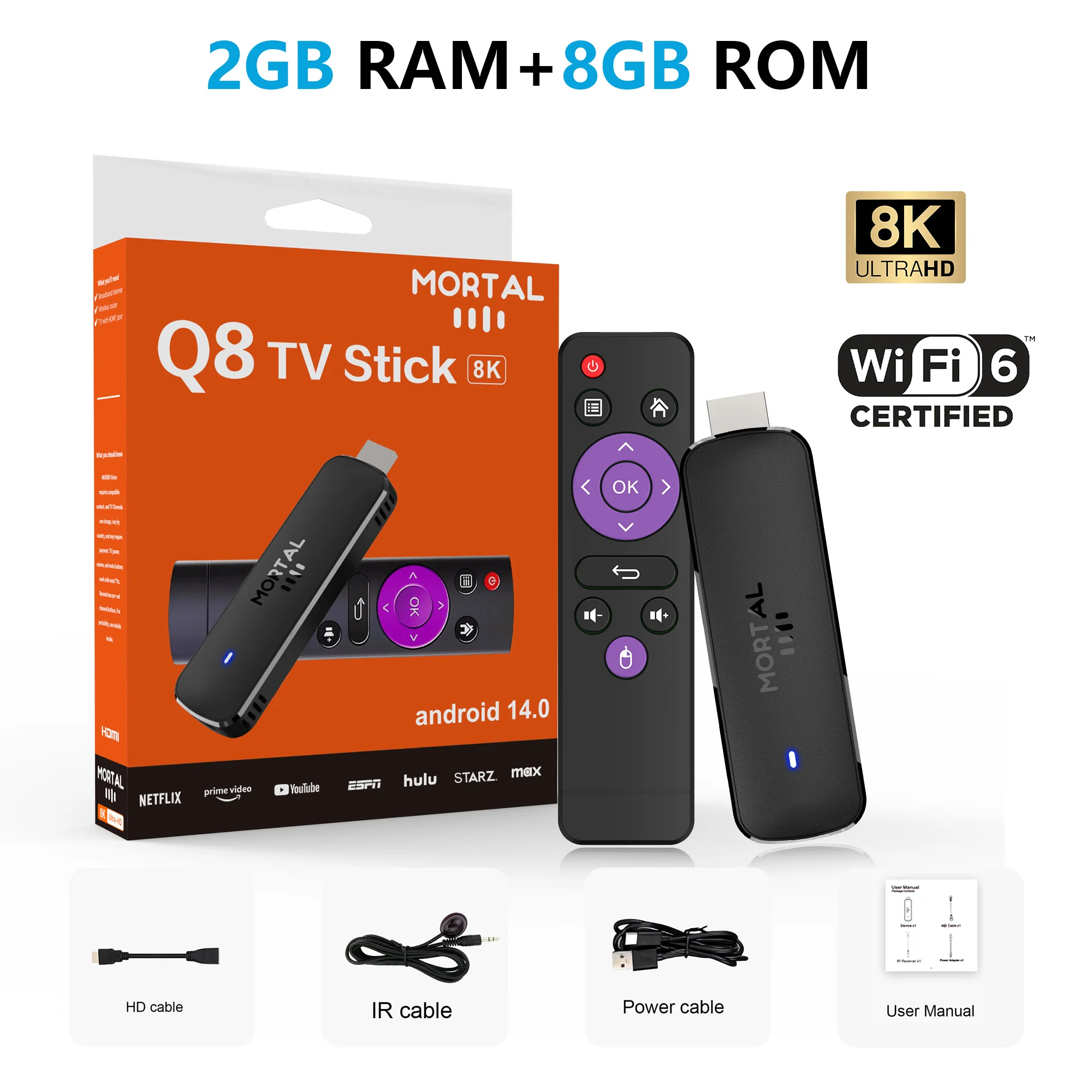 جهاز Mortal Q8 TV Stick يعمل بنظام Android 14 مع خ...