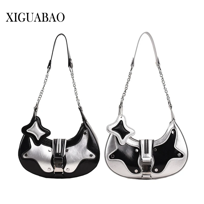 

Серебряная Женская сумка через плечо, современная модная сумка из искусственной кожи с разноцветными заклепками, винтажный дизайнерский женский кошелек