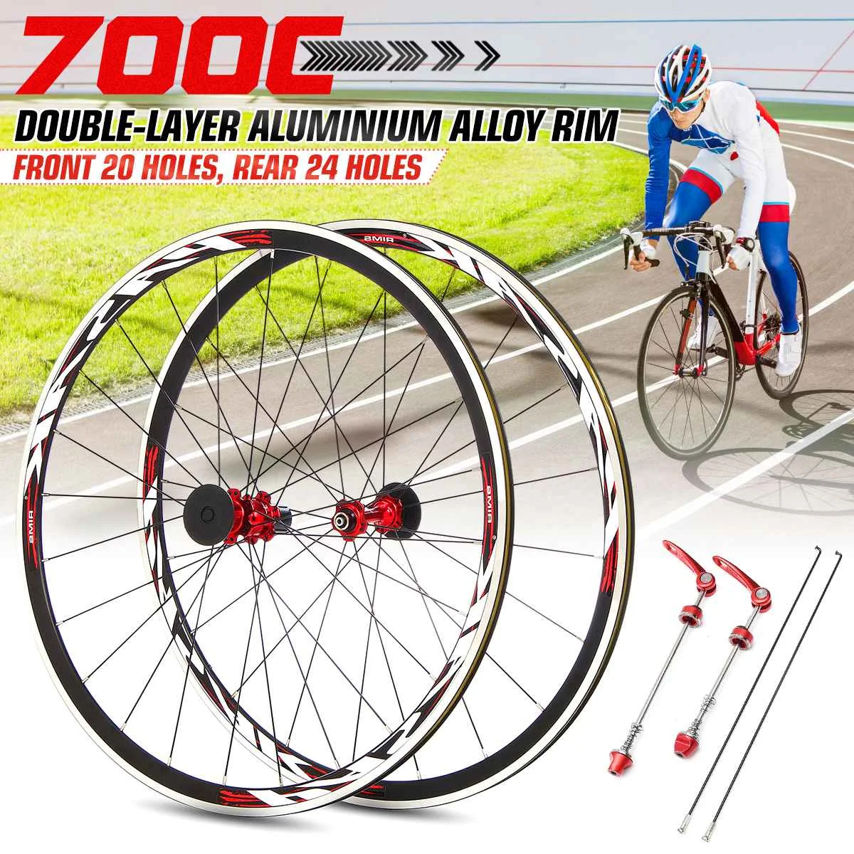 700C Bicycle Road Bike Wheel Front & Rear Wheelset For 7/8/9/10/11 Speed 