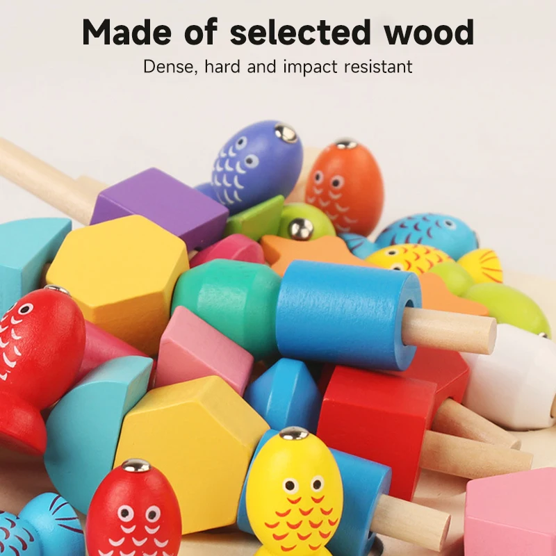 Montessori Wooden Toys Children Colorful Beaded Color Shape Matching Learning Toys Puzzle Game Toys Parent-child Interaction Toy 4
