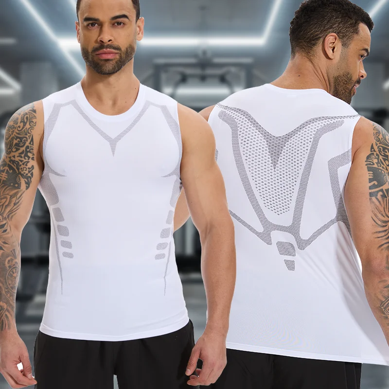 Men Compression Sleeveless Shirt Tummy Control Slimming Vest Compression Sports Top