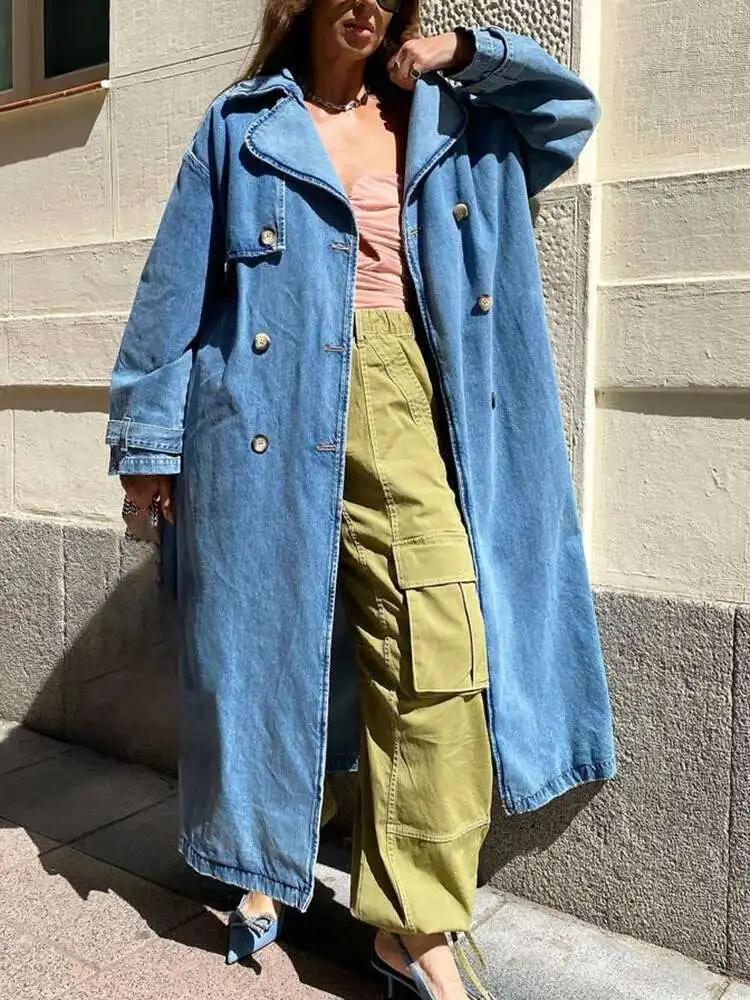 Vintage Denim Trench Coat Duster Denim Jacket Yung Trench|women's