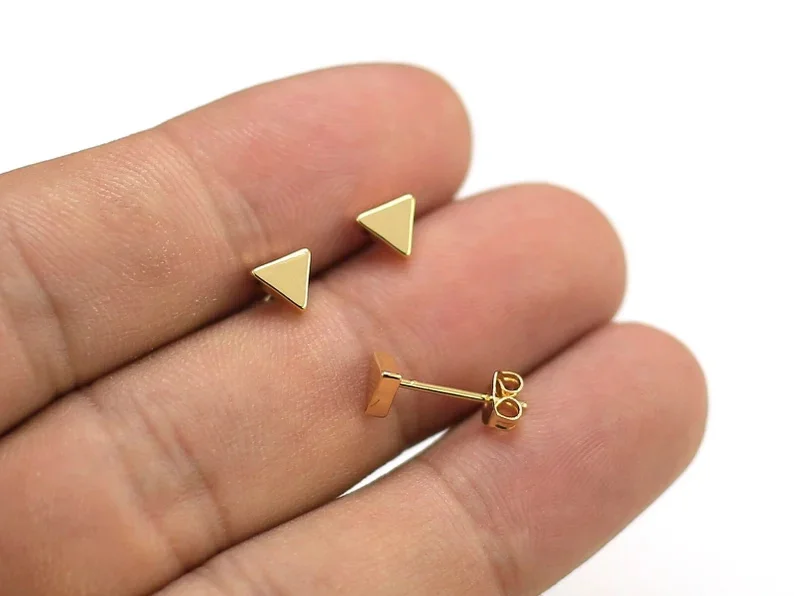 

6pcs Triangle Stud Earrings, Dainty Earring Studs, Minimalist Earrings, Real 14K gold plated, Statement Earrings -GS115