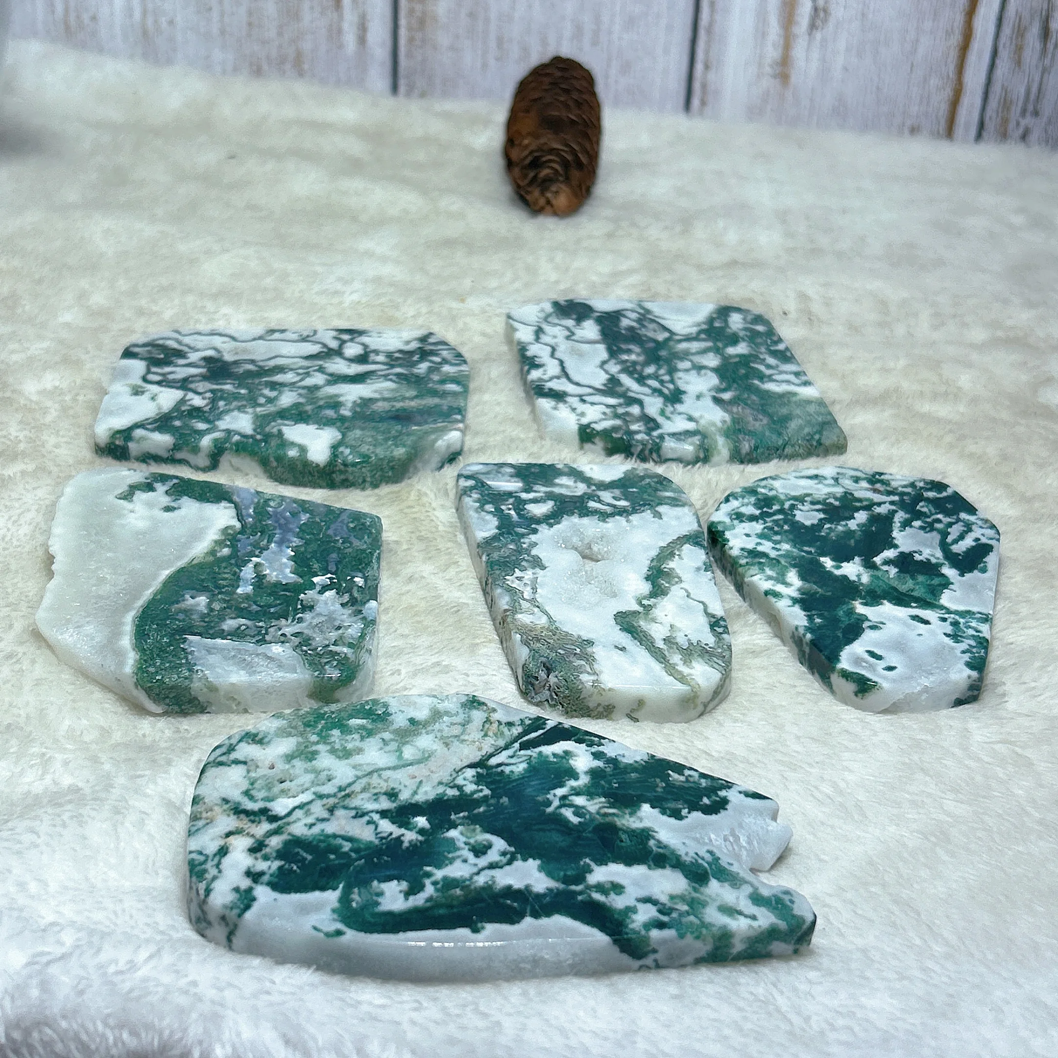 Healing Natural Crystals Moss Agate Slab Slice Gemstones mediation Mineral Energy Home Decorations Gift 4
