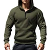 2024 Mens Half-Zip Sweatshirts Autumn Male Stand Collar Loose Solid Color Hooded Velvet Hoodie for Men Casual Army Green Hoodies 1