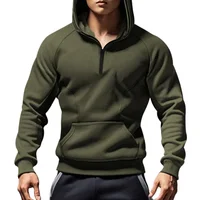 2024 Mens Half-Zip Sweatshirts Autumn Male Stand Collar Loose Solid Color Hooded Velvet Hoodie for Men Casual Army Green Hoodies 1