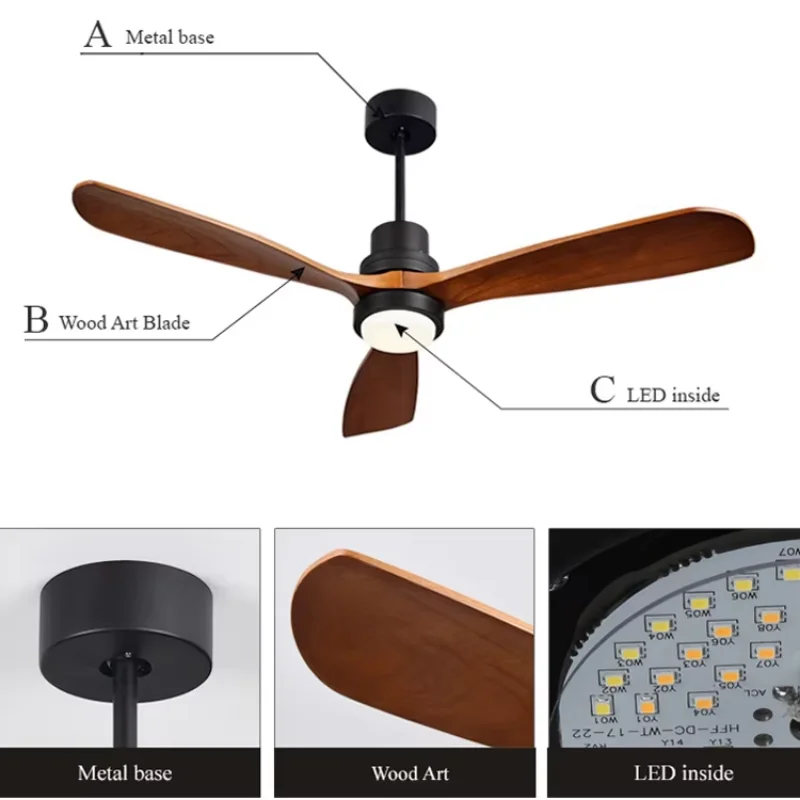 Vintage Wooden Ceiling Fan with Light and Remote 42/52 Inch Creative Ceiling Fan 3 Kinds of Speed 110V /220V