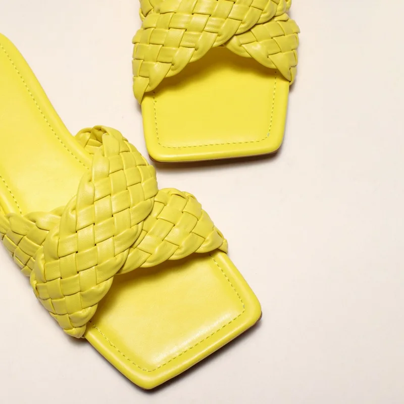 Brand Solid Color Slippers Braided Design Charm Open Toe Set Foot Vacation Beach Flat Sandals Casual Flip Flops Women Shoes