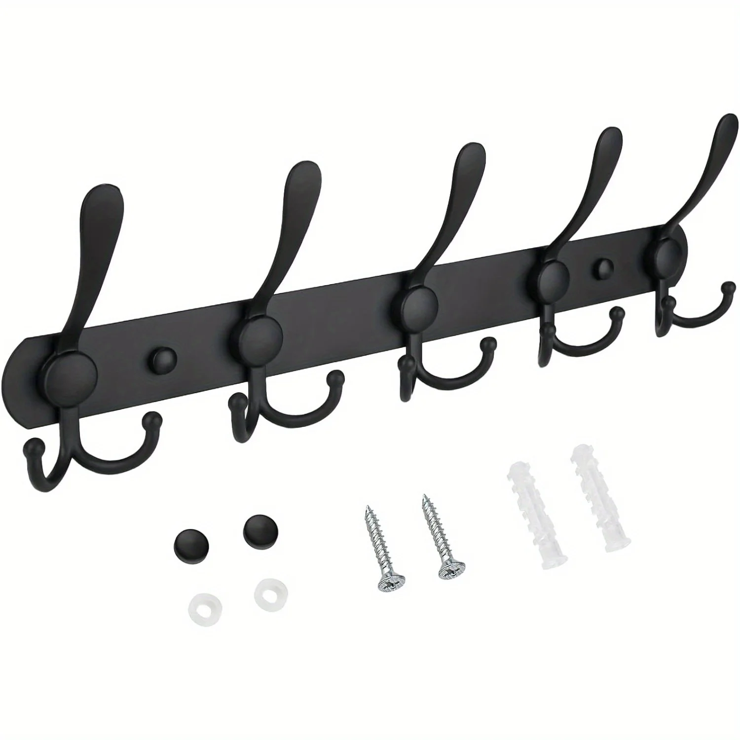 Matte Black Wall-Mounted Coat Rack With 5 Heavy Duty Tri Hook Stainless Steel For Jackets Hats & More In Entryway Or Mudroom