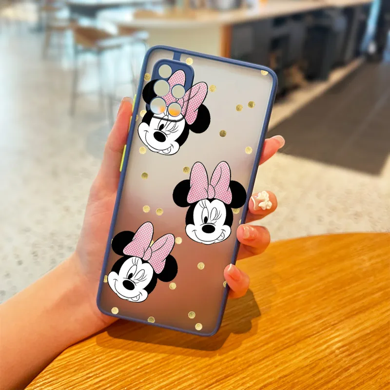 silicone cover with s pen Disney Minnie Bow For Samsung Galaxy A01 A12 A02S A21S A32 A42 A51 A50 A52 A70 A71 A72 Frosted Translucent Phone Case kawaii samsung cases