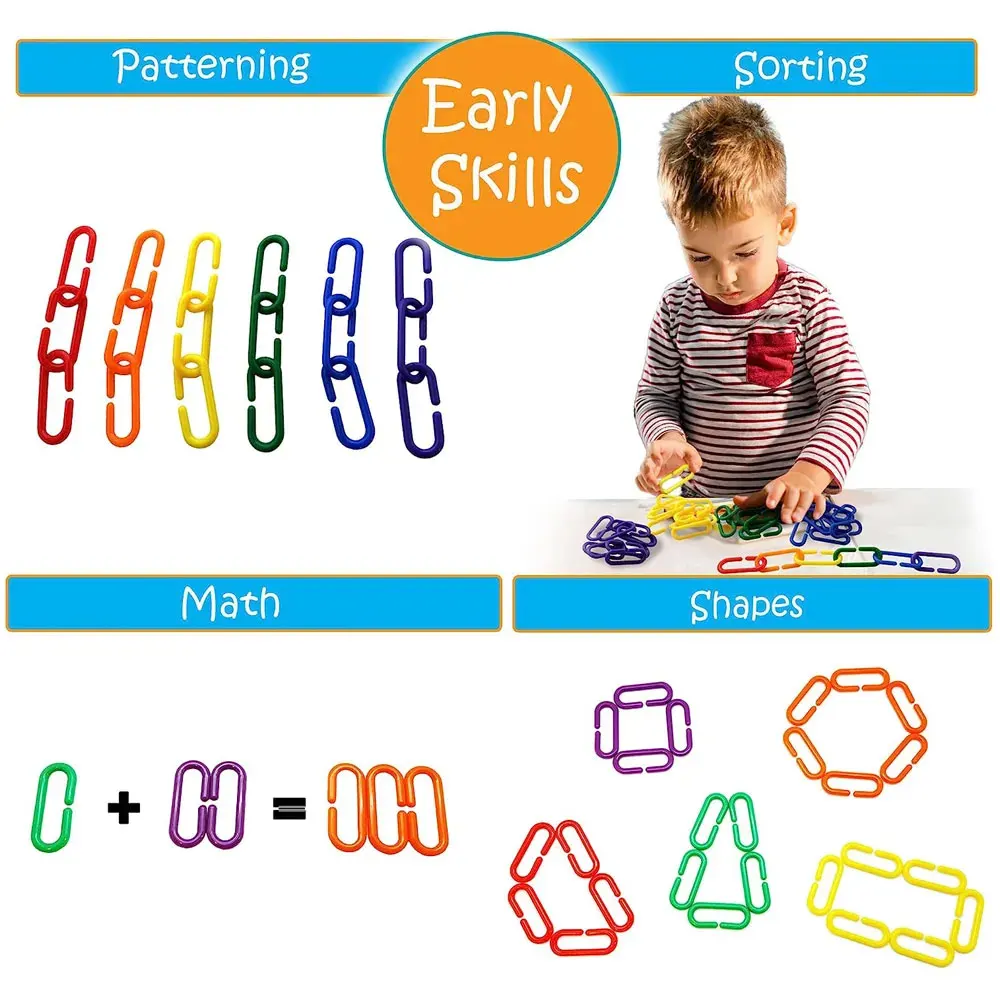 30/150Kids Geometric Chain Linked Buckle Building Block Educational Toy Rainbow Connected Buckle Color Cognitive Educational Toy