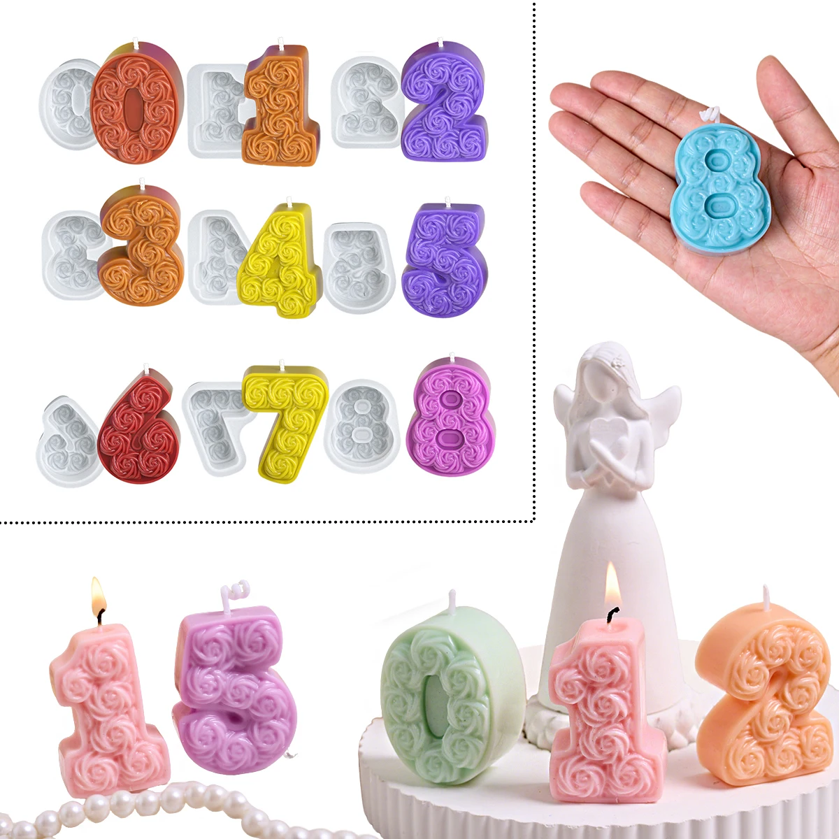 Birthday Ornament Silicone Candle Mold DIY Handmade Creative 3D 0-8 ...