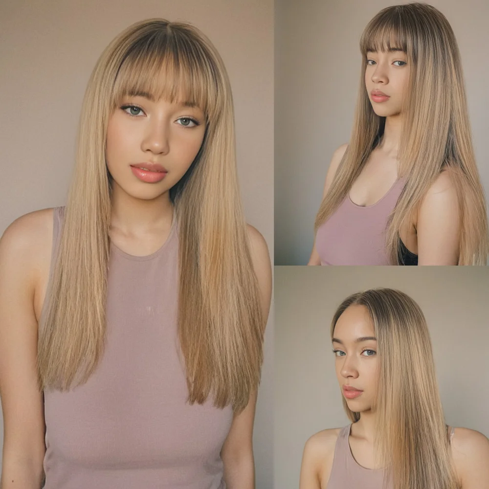 

SNQP 46cm Long Straight Hair with Bangs New Stylish Hair Wig for Women Daily Cosplay Party Heat Resistant High Temperature Fiber