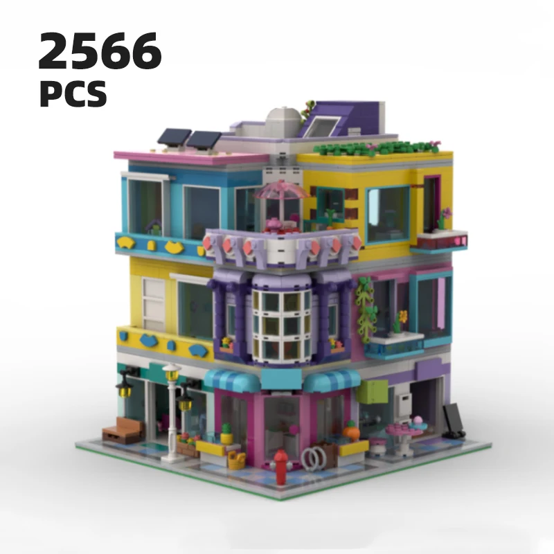 

Architecture MOC Modular barber shop brick set City street view model Downtown appartement buildings block kit DIY cafe for kid