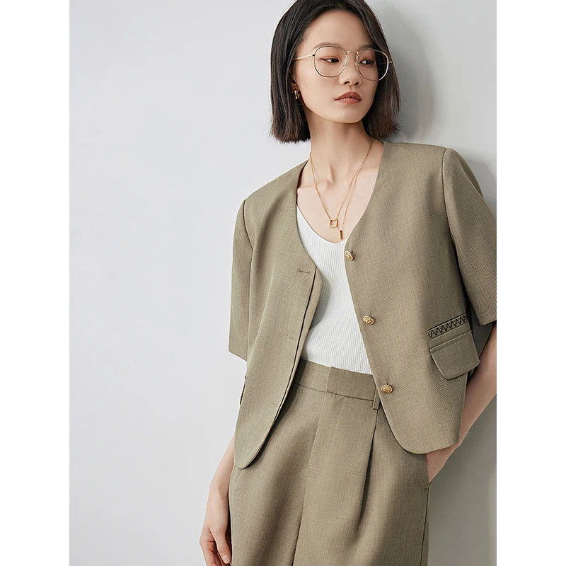 TOYOUTH Set Of Women's Clothing For The Summer Of 2024 New French Style Solid Color Shorts Short Jacket Two-Piece Set