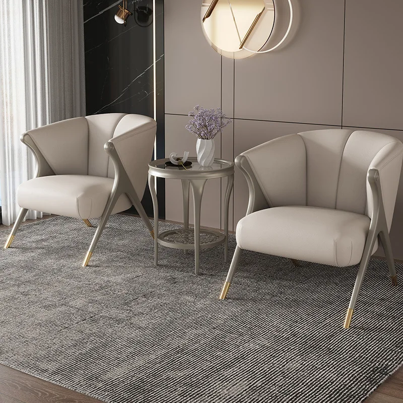 

American Villa Single Sofa Nordic Light Leather Leisure Balcony Model Room Fabric Chair
