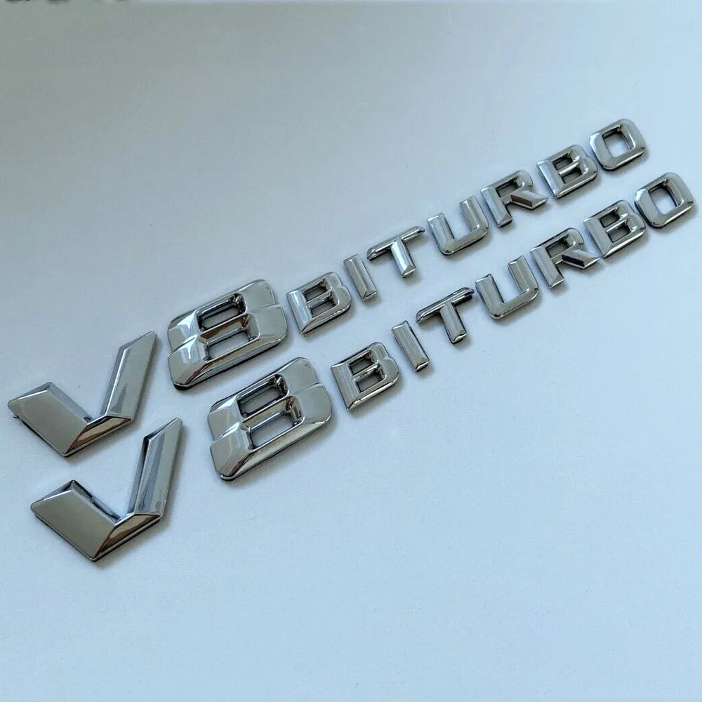 Per Mercedes Benz V8 Biturbo Car Rear Lettering Chrome Emblem Sticker Argento