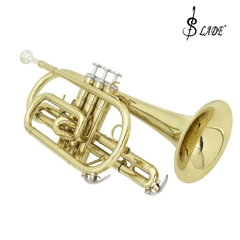 Professional Bb Cornet B Flat Gold Plated Brass Cornet Instrument with Mouthpiece Gloves Cleaning Cloth Carrying Case Parts
