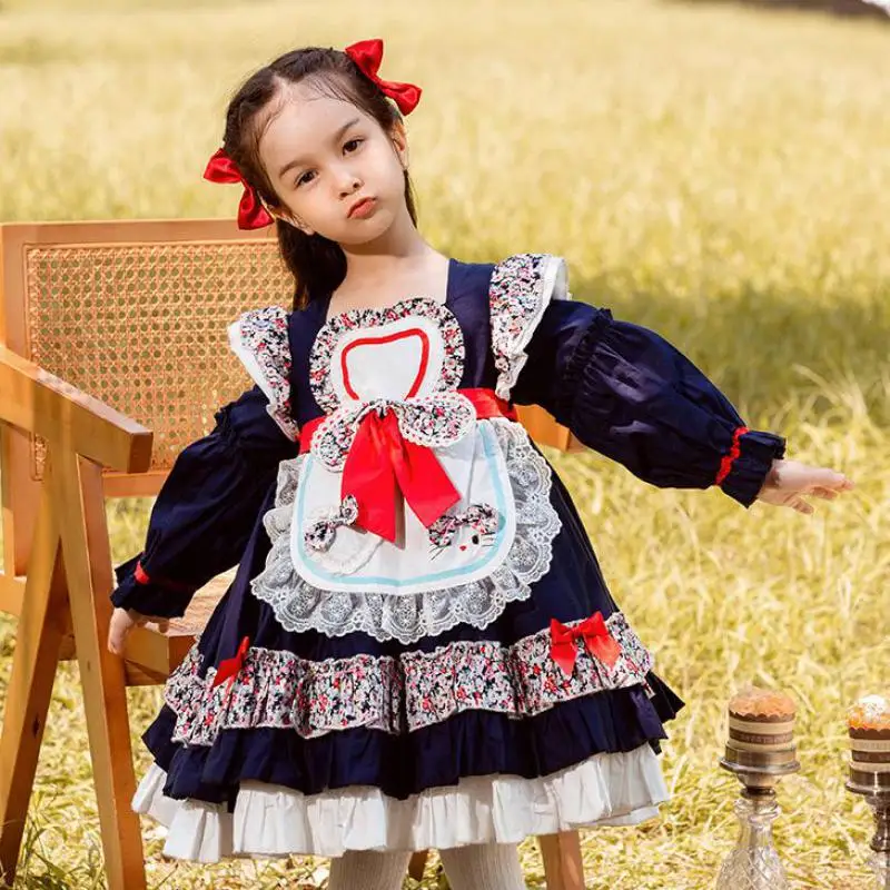 

Spring Autumn Floral Print Lolita Dress For Girls Long Sleeve Layered Ball Gowns Birthday Wedding Party Clothing For Children