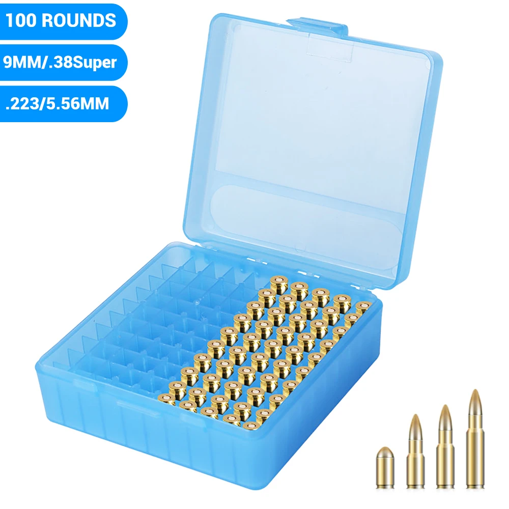 50 Rounds Ammo Storage Box Bullets Case Pistol Ammo Can Flip-Top Ammo Case for 9MM/.223/5.56MM/.40SW Hunting Airsoft Accessories