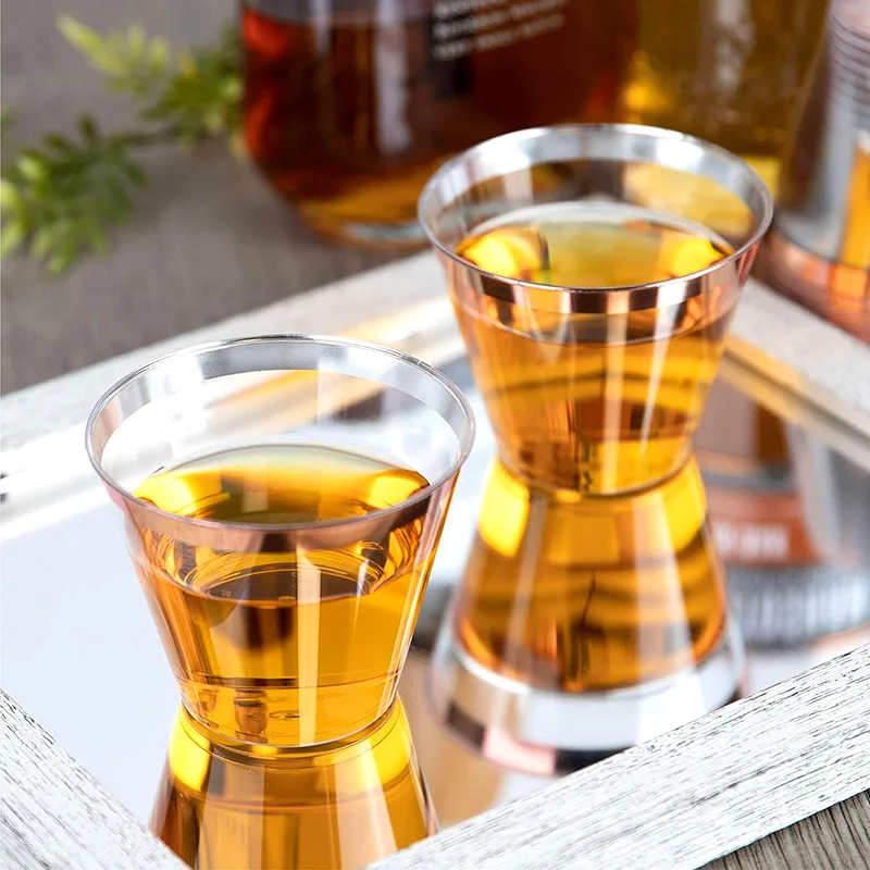 25PCS Disposable Champagne Clear Plastic Cup Outdoor Picnic Cup Drinking for Parties Birthdays Weddings Cocktail Party