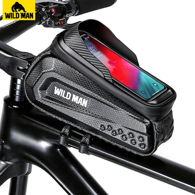 

WILD MAN Cycling Bag Frame Waterproof Bicycle Bag 6.8inch Sensitive Touch Screen Bike Bag Phone EVA Hard Shell MTB Accessories