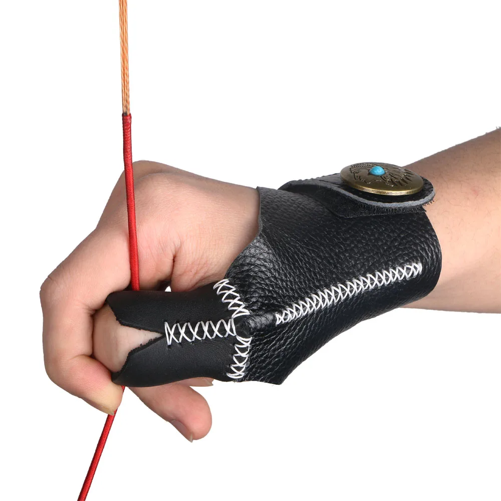 Gant Chasse Cuir Gants Tir à L'arc Daskz 3 Doigts - Cuir Souple Protection Main Droite Taille L Vert Gants Tir à L'arc