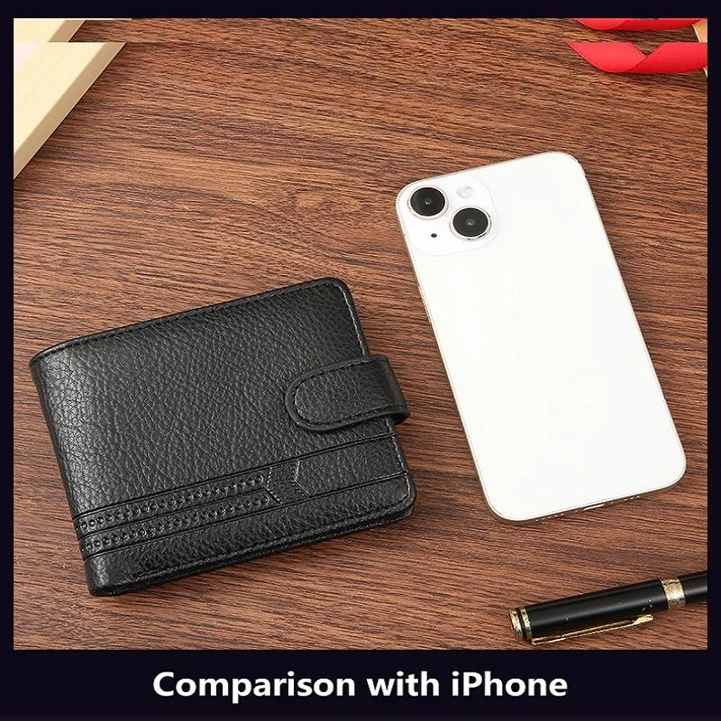 Men's Slim Bifold Wallets Leather Multiple Card Holder Purses with Driver License ID Windows Man Short Wallet with Coin Pouch